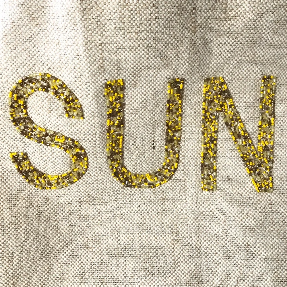 Beaded Jute Cotton Tote Bag Beach Pool Travel Resort Classic Natural Market SUN - Picture 2 of 7